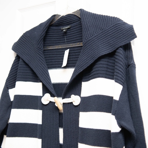 Talbots Navy And White Stripe Full Length Sweater Jacket NEW!! Orig $198! - Picture 3 of 5